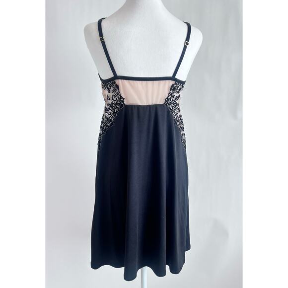 SOMA WOMENS EMBLISS KNIT FLOCKED CHEMISE SLEEP WEAR BLACK AND IVORY SIZE S - Picture 2 of 11